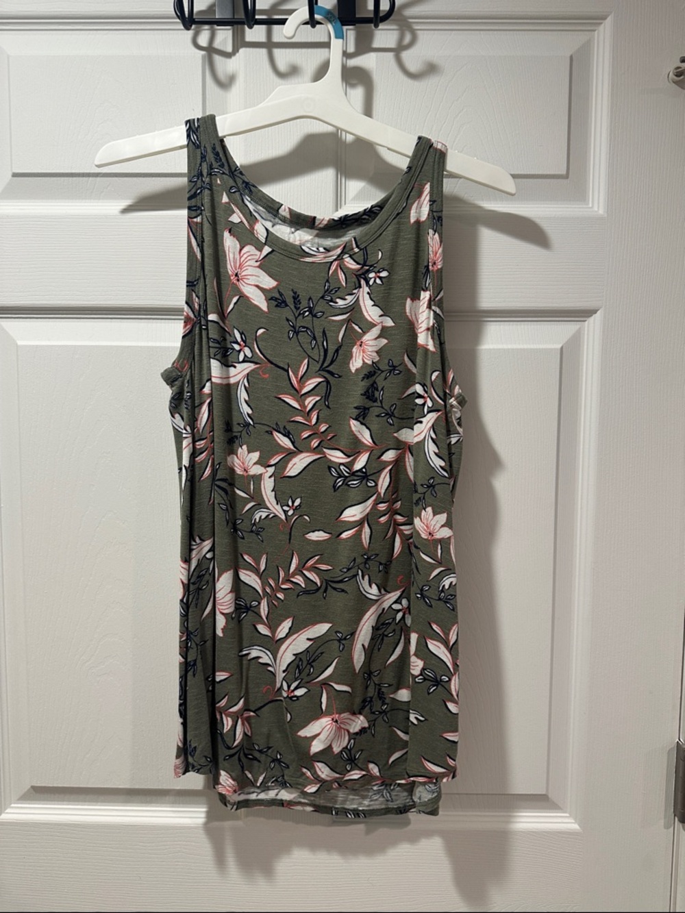 Maurices Olive Floral Tank Top with Pink & Cream Blooms - Picture 1 of 5